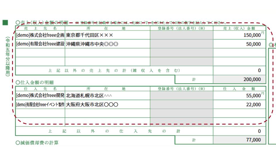 freee申告 売上・仕入の明細